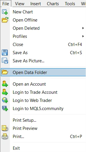 نحوه اد کردن تمپلیت template در متاتریدر 4 و متا تریدر&nbsp;5 مرحله 1