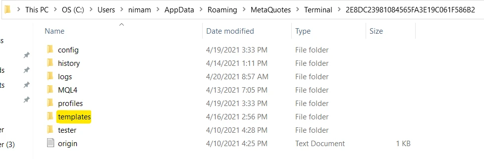 نحوه اد کردن تمپلیت template در متاتریدر 4 و متا تریدر&nbsp;5 مرحله 2