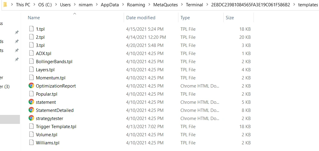 نحوه اد کردن تمپلیت template در متاتریدر 4 و متا تریدر&nbsp;5 مرحله 3