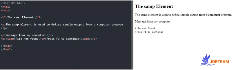 عنصر samp در HTML برای خروجی برنامه های کامپیوتر استفاده می شود