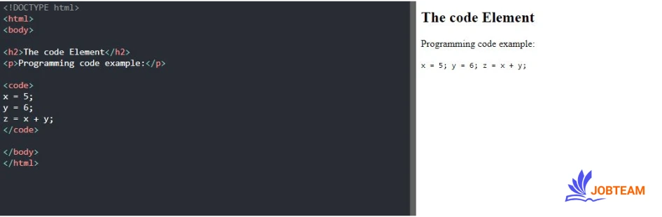 عنصر code در HTML برای نشان یک قطعه کد کامپیوتر استفاده می شود