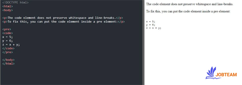 تک pre در HTML برای نشان یک قطعه کد کامپیوتر
