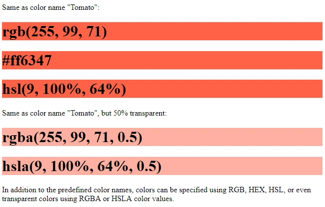 مقادیر رنگی (Color Values) html