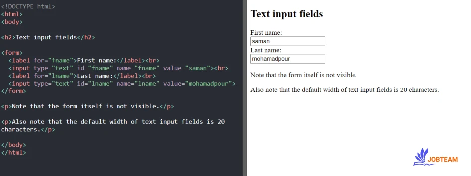 آموزش کار با فرم ها (form) در html: فیلد text برای فرم در HTML