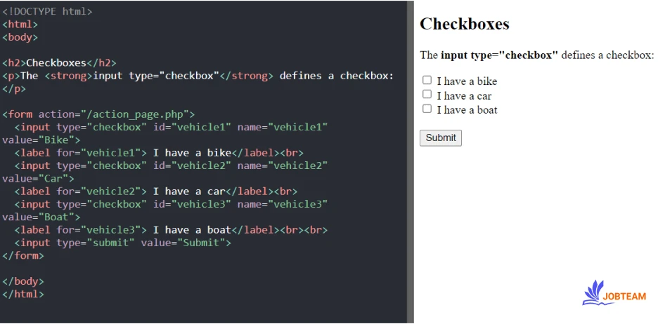 آموزش کار با فرم ها (form) در html: چک باکس برای فرم در HTML