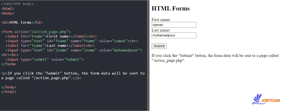 آموزش کار با فرم ها (form) در html: دکمه ارسال یا submit برای فرم در HTML