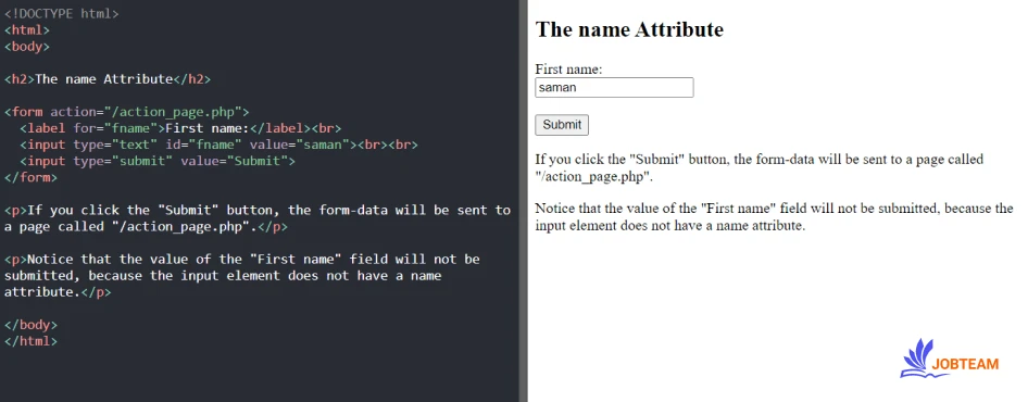 آموزش کار با فرم ها (form) در html: ویژگی name برای input فرم در HTML