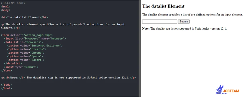 عنصر datalist در فرم HTML تگ یا عناصر قابل استفاده در فرم در HTML (form elements): عنصر datalist در فرم HTML