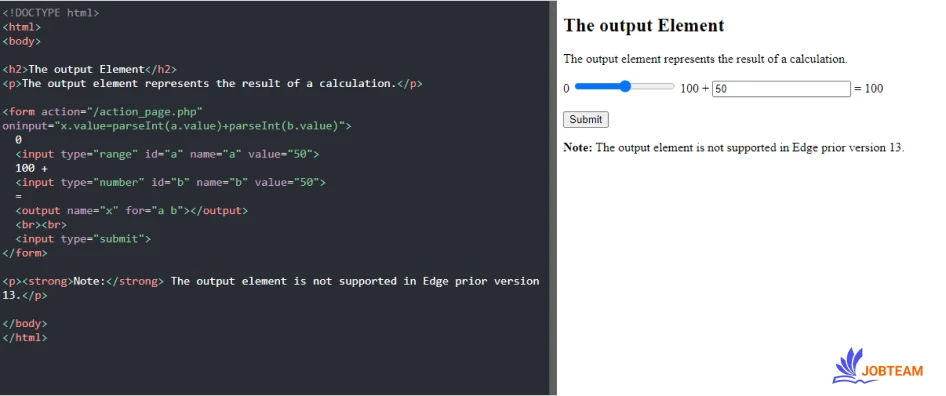 عنصر output در فرم HTML تگ یا عناصر قابل استفاده در فرم در HTML (form elements): عنصر output در فرم HTML