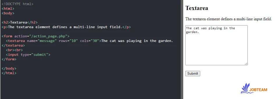 عنصر textarea در فرم HTML تگ یا عناصر قابل استفاده در فرم در HTML (form elements): عنصر textarea در فرم HTML