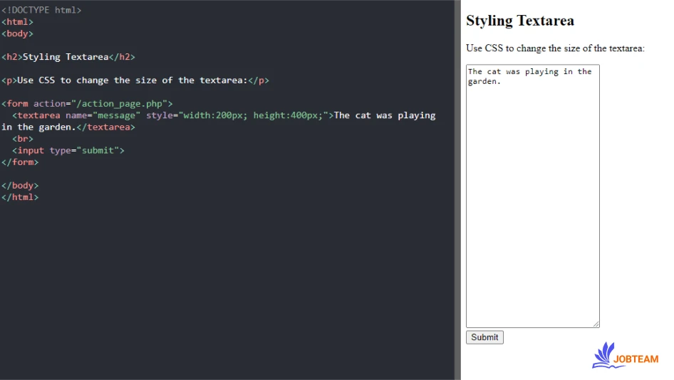 عنصر textarea در فرم HTML تگ یا عناصر قابل استفاده در فرم در HTML (form elements): عنصر textarea در فرم HTML