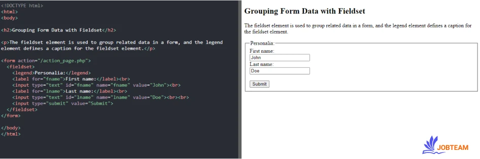 عناصر fieldset و legend در فرم HTML تگ یا عناصر قابل استفاده در فرم در HTML (form elements): عناصر fieldset و legend در فرم HTML