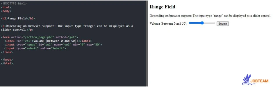 مقدار range در ویژگی type یک input برای تعیین رنج ورودی مقدار range در ویژگی type یک input برای تعیین رنج ورودی