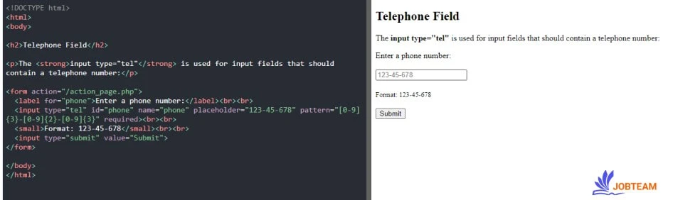 مقدار tel در ویژگی type برای شماره تماس مقدار tel در ویژگی type برای شماره تماس