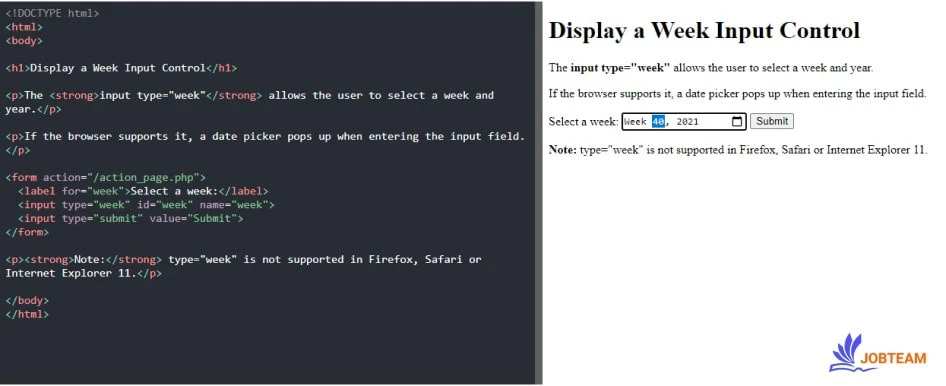 مقدار week در ویژگی type برای انتخاب هفته و سال مقدار week در ویژگی type برای انتخاب هفته و سال