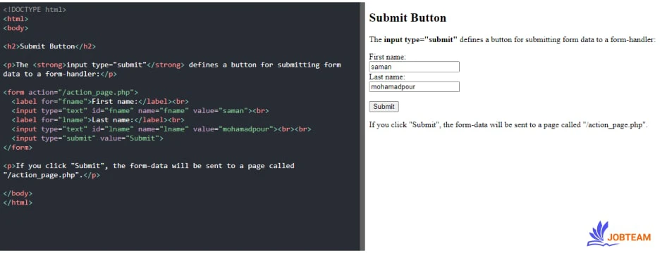 submit در type برای نوع دکمه input submit در type برای نوع دکمه input