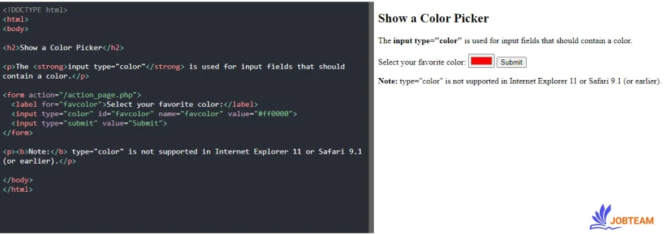 پالت رنگی یا color با input در html پالت رنگی یا color با input در html