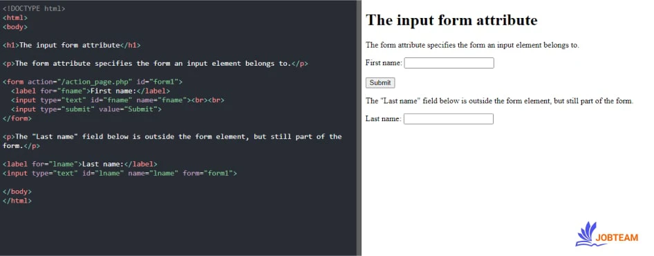 ویژگی form ورودی فرمی را مشخص می کند که فرم به آن تعلق دارد. input در HTML