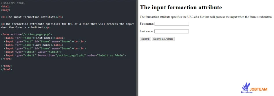 نشانی اینترنتی فایلی را مشخص می کند که هنگام ارسال فرم، اطلاعات ورودی کاربر را پردازش می کند. input در HTML