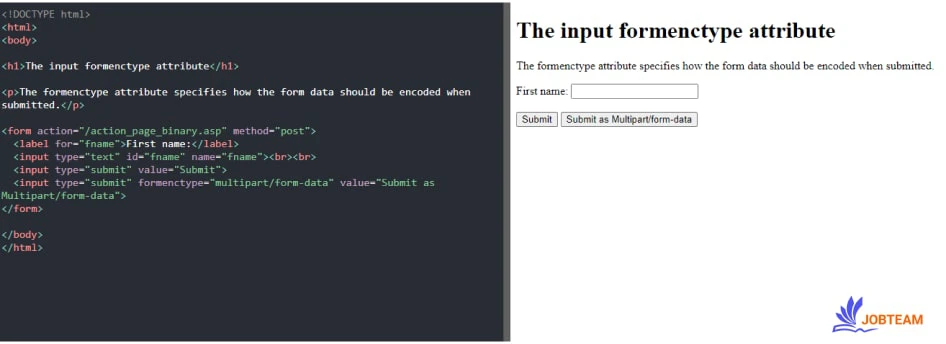 ویژگی formenctype چگونه داده های فرم هنگام ارسال باید کدگذاری شوند input در HTML