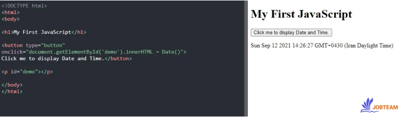زبان برنامه نویسی جاوااسکریپت (JavaScript) آموزش استفاده از جاوا اسکریپت (JavaScript) در HTML : مثال دوم