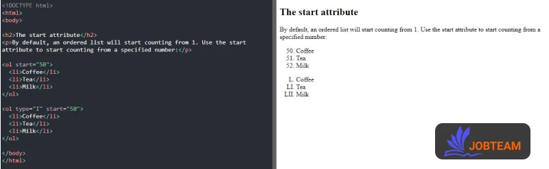 کنترل شماره گذاری در لیست های مرتب (OL) در HTML
