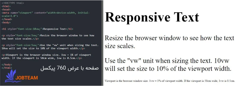 اندازه متن واکنشگرا یا ریسپانسیو در HTML اندازه متن واکنشگرا یا ریسپانسیو در HTML