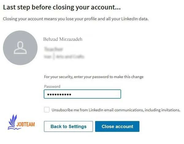 حذف اکانت در لینکدین حذف اکانت در لینکدین