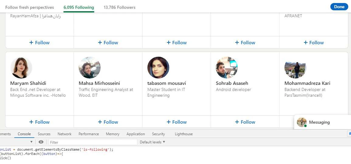 آنفالو لیست فالورهای لینکدین با جاوا اسکریپت آنفالو لیست فالورهای لینکدین با جاوا اسکریپت