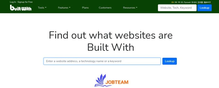 ابزار تشخیص زبان برنامه نویسی سایت Built With ابزار تشخیص زبان برنامه نویسی سایت Built With