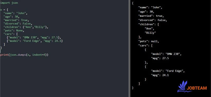 قالب بندی کردن خروجی JSON در پایتون (Python)