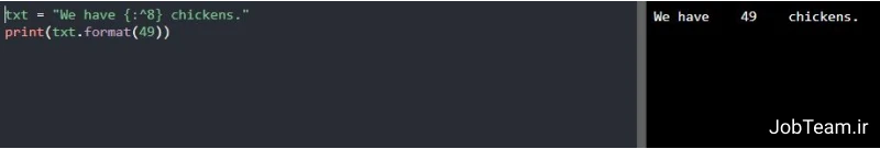 نوع قالب بندی (^:) در پایتون (Python) نوع قالب بندی (^:) در پایتون (Python)