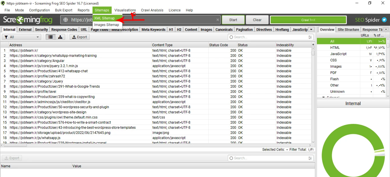 استفاده از اسکریمینگ فراگ برای ساخت سایت مپ یا نقشه سایت مرحله 2 استفاده از اسکریمینگ فراگ برای ساخت سایت مپ یا نقشه سایت مرحله 2