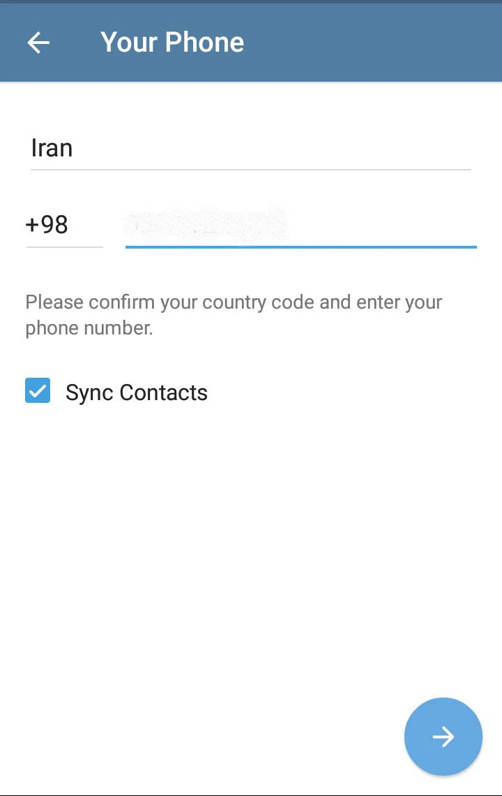 افزودن شماره تماس در ورود به تلگرام افزودن شماره تماس در ورود به تلگرام