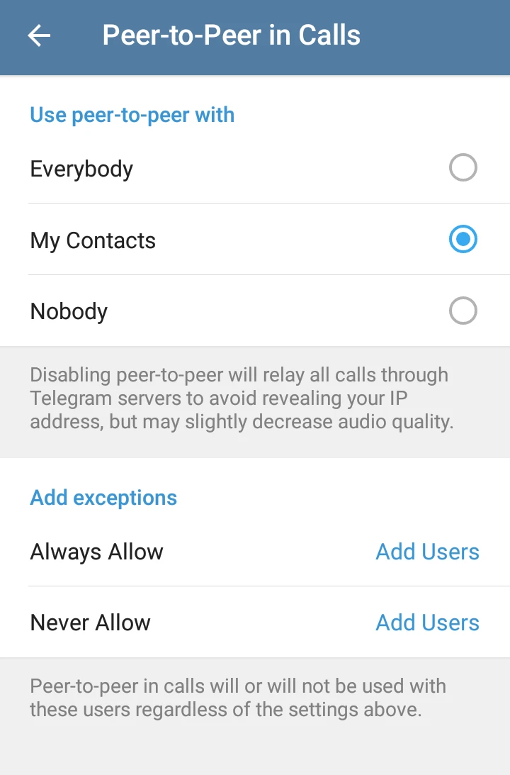 تماس های همراه به همراه (Peer-to-Peer) در تلگرام تماس های همراه به همراه (Peer-to-Peer) در تلگرام