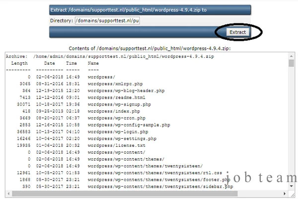 extract کردن فایل نصب وردپرس در public html دایرکت ادمین