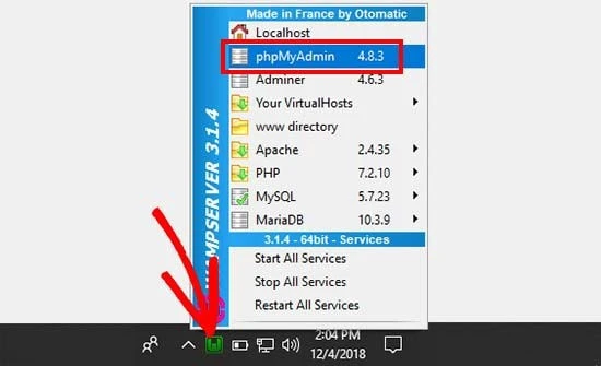 آموزش نصب قدم به قدم وردپرس روی لوکال هاست با ومپ  ایجاد دیتابیس مرحله 5 آموزش نصب قدم به قدم وردپرس روی لوکال هاست با ومپ  ایجاد دیتابیس مرحله 5