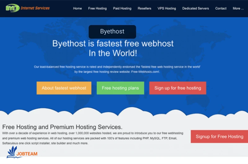 Byethost Byethost یک میزبان هاست وردپرس با کیفیت بالا و رایگان بدون تبلیغات، ۵ گیگابایت فضای دیسک، پشتیبانی رایگان ۲۴/۷ و ارسال ایمیل را ارائه می دهد.