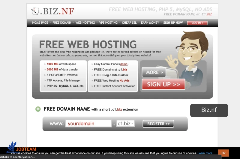 Biz.nf Biz.nf یک سرویس میزبانی رایگان با استفاده آسان با نصب وردپرس با یک کلیک و ویژگی پیکربندی خودکار ارائه می دهد.