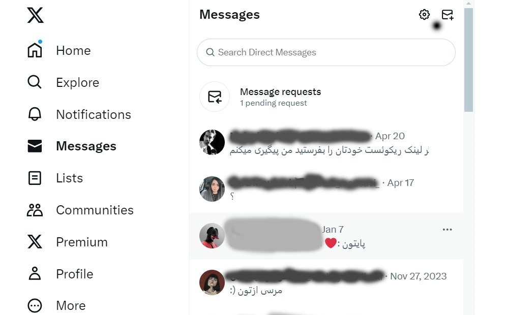 ارسال پیام در دایرکت توییتر